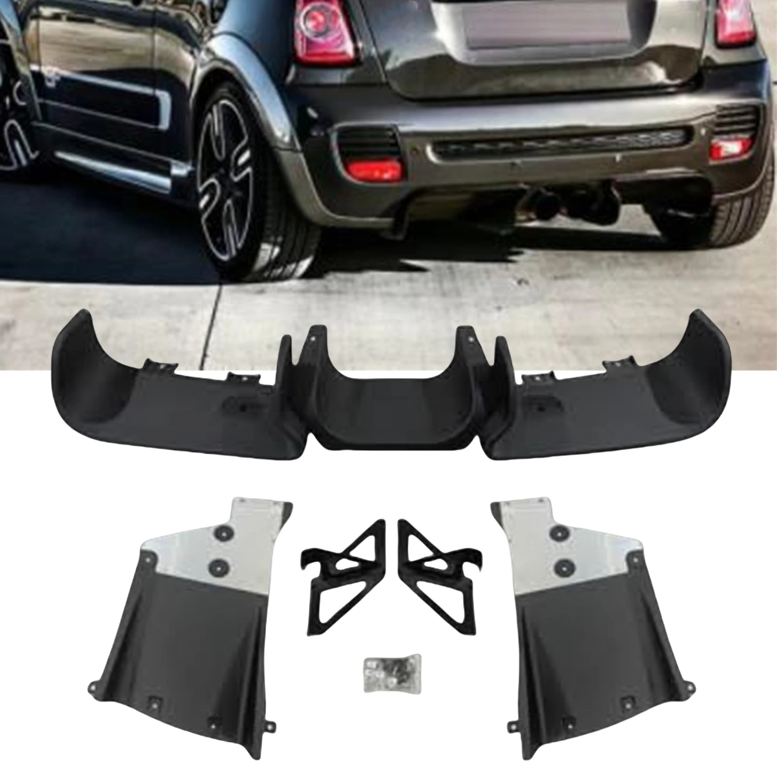 For Mini Cooper R56 Hatch/ R57 Convertible/ R58 Coupe/ R59 Roadster JCW Style Rear Bumper Diffuser Lip Tail Spoiler Bracket Kit