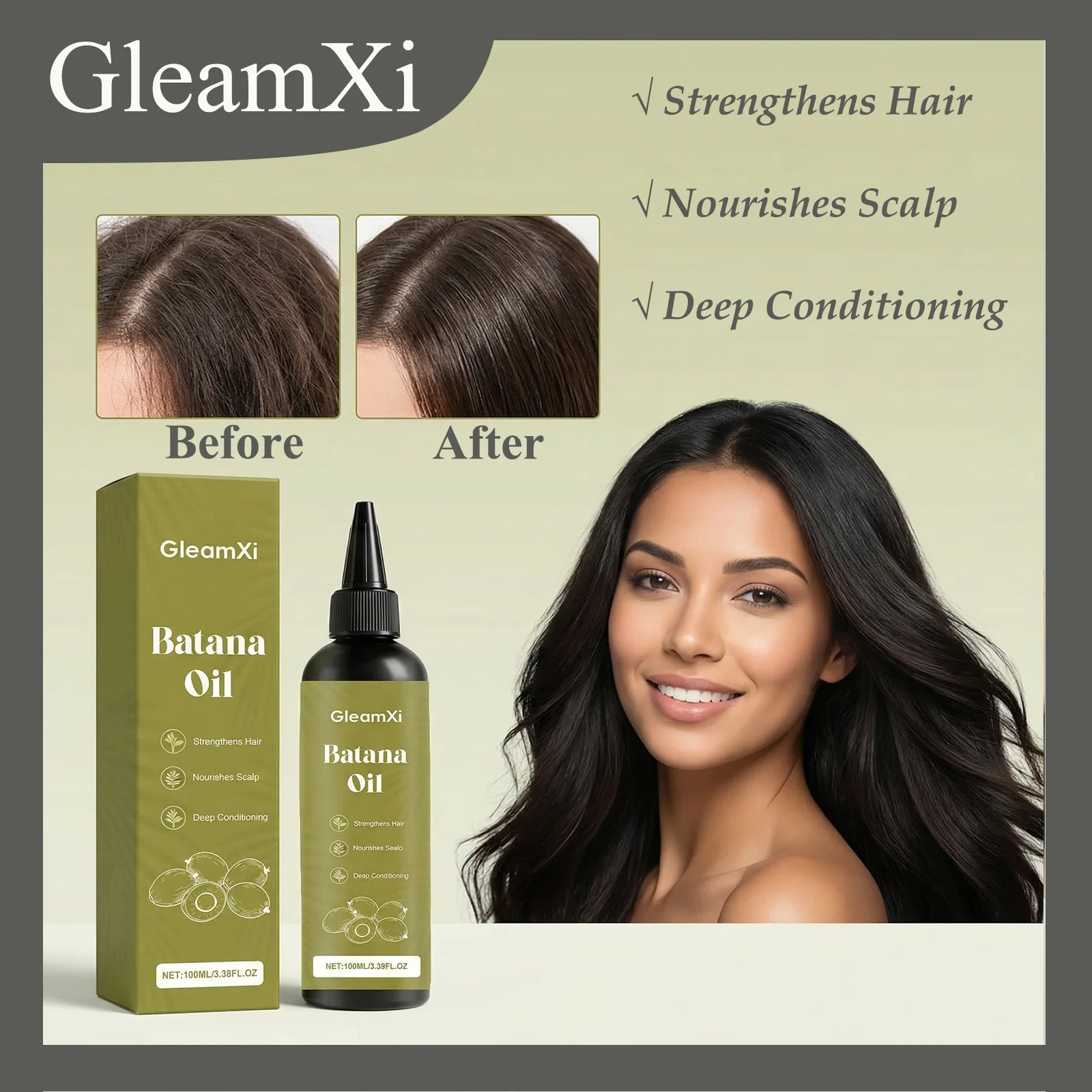 

Gleamxi 100ml Batana Oil, Strengthens Hair, Nourishes Scalp, Deep Conditioning, Lightweight, Moisturizing, Smooth, Hair Care Oil