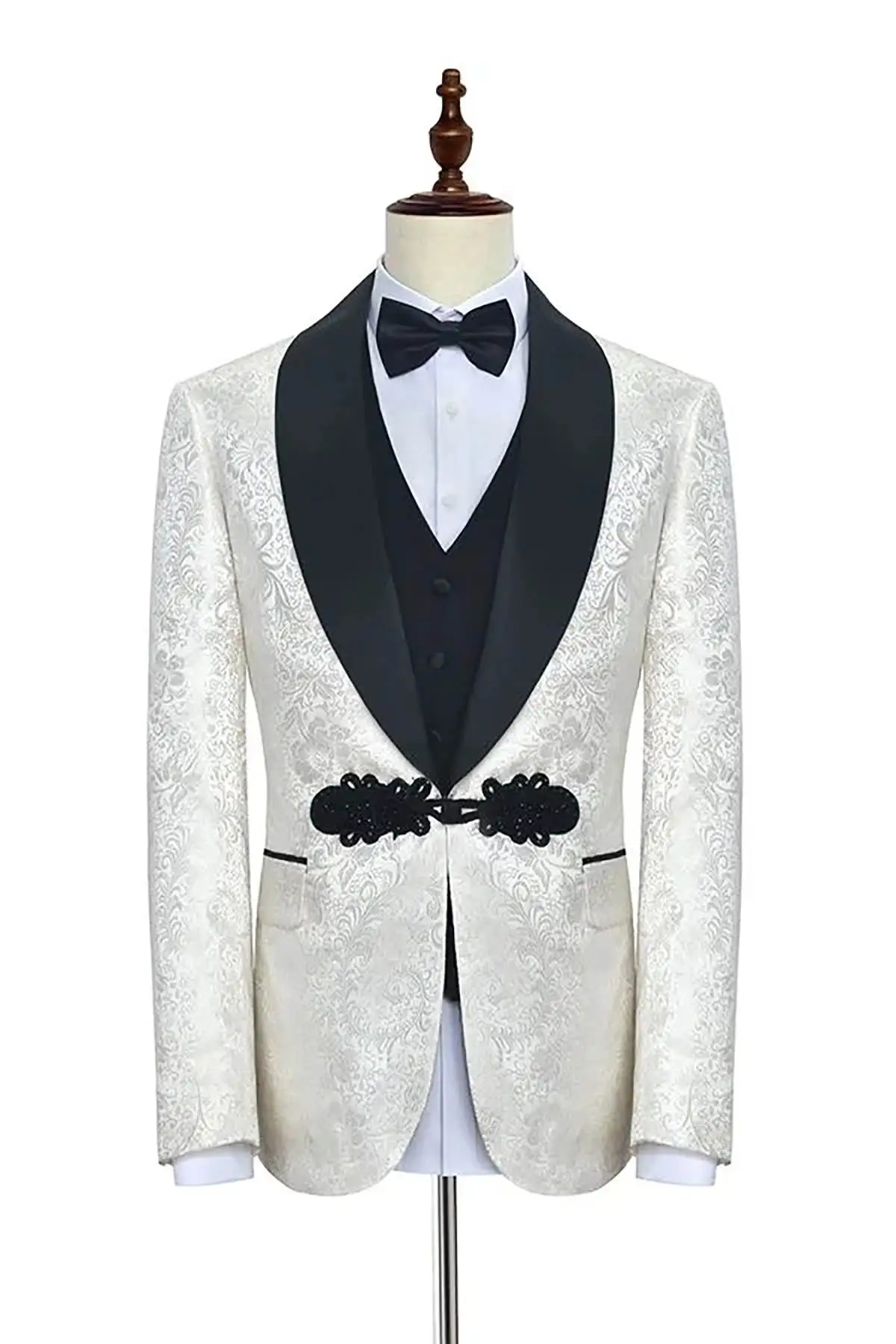 Formal Wedding Men Jacket Groom Tuxedos Shawl Lapel Pattern Blazer Custom Made Prom Male White Party Coat One Piece