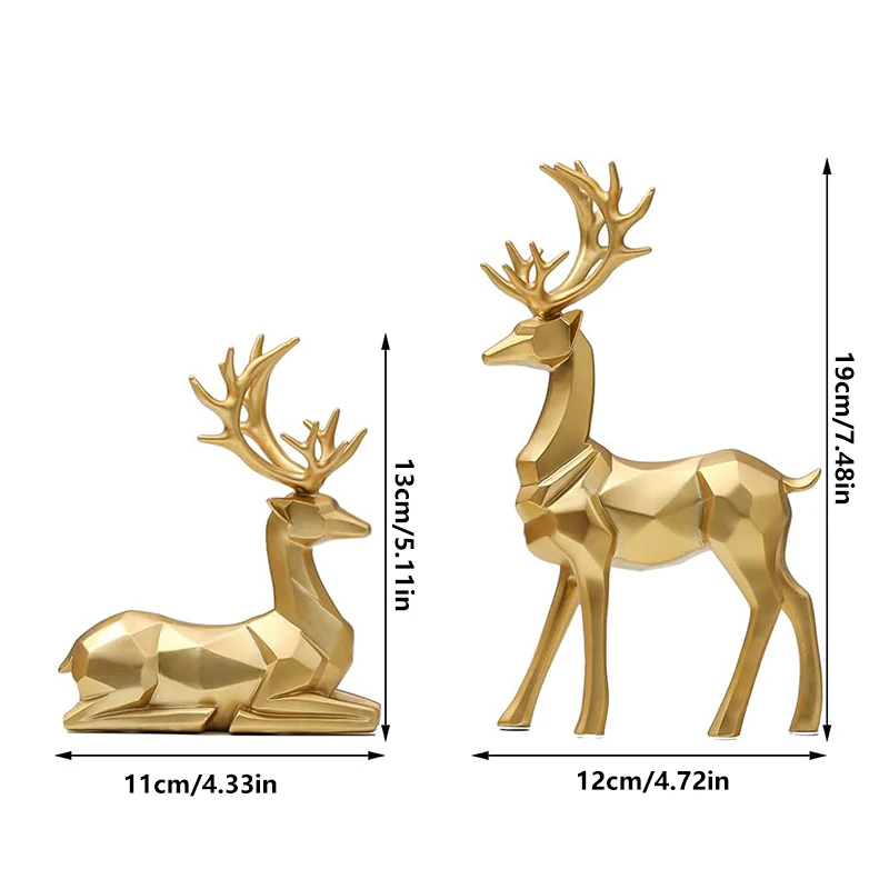 Resin Geometric Elk Sculpture Standing Gold Deer Statues Festival Reindeer Home Decor Living Room TV Cabinet Ornaments - Image 6