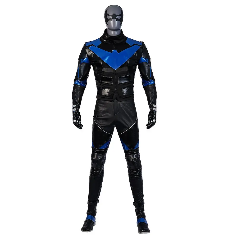 

Gotham Knights Nightwing Robin Cosplay Costume Halloween Superhero combats Jumpsuit Faux Leather Black Armour Men Outfit Set