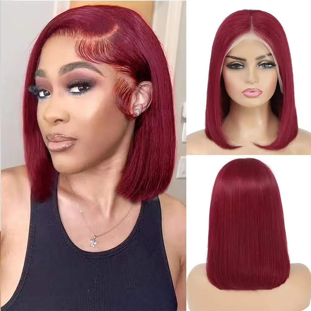 

99J Burgundy Short Bob Wig Human Hair 200Density HD 13x4 Frontal Colored Straight Bob Lace Front Wigs Human Hair