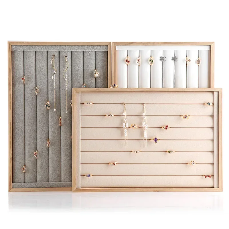 

Bamboo Jewelry Drawer Organizer Stackable Ring Organizer Trays for Drawer Rings Storage Showcase Box