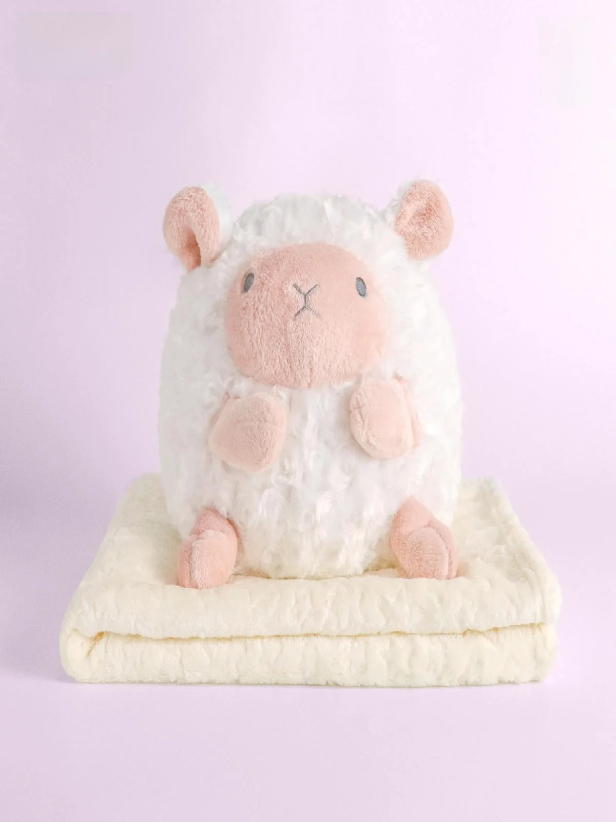 

Sheep Shaped Coral Fleece Pillow Blanket for Office Nap Car Use Multi-Functional Small Size Soft Plush Fabric Home Decor
