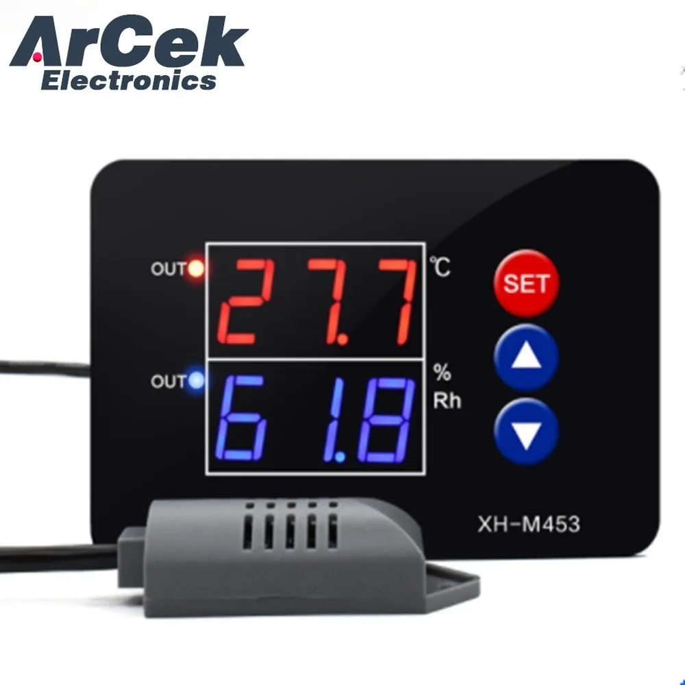 XH-M453 AC 220V 12V Dual Digital Display Temperature Humidity Controller Thermostat Humidity Smart Thermostat Incubator Control