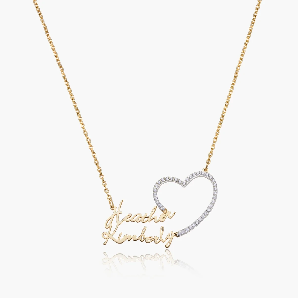 

Custom Couples Script Name Iced Heart Necklace 18K Gold Plated Personalized Diamond Nameplate Pendant Romantic Jewelry for Women