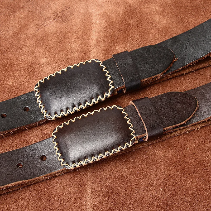 

3.8CM Men's Retro Personality Trend Smooth Buckle Belt Men's Genuine Leather Plate Buckle Head Layer Cowhide Casual Belt