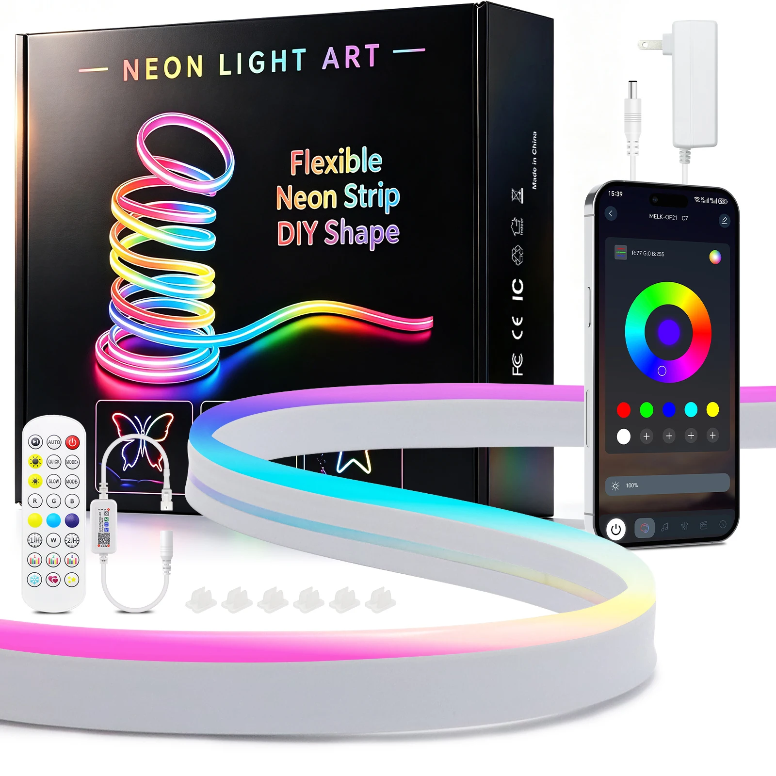 ws2811-rgbic-24v-ledネオンストリップライト-5m、10m、20m、30m、40m。bluetoothリモコン付き、60個のled、防水、柔軟性のあるランプ。室内装飾用。