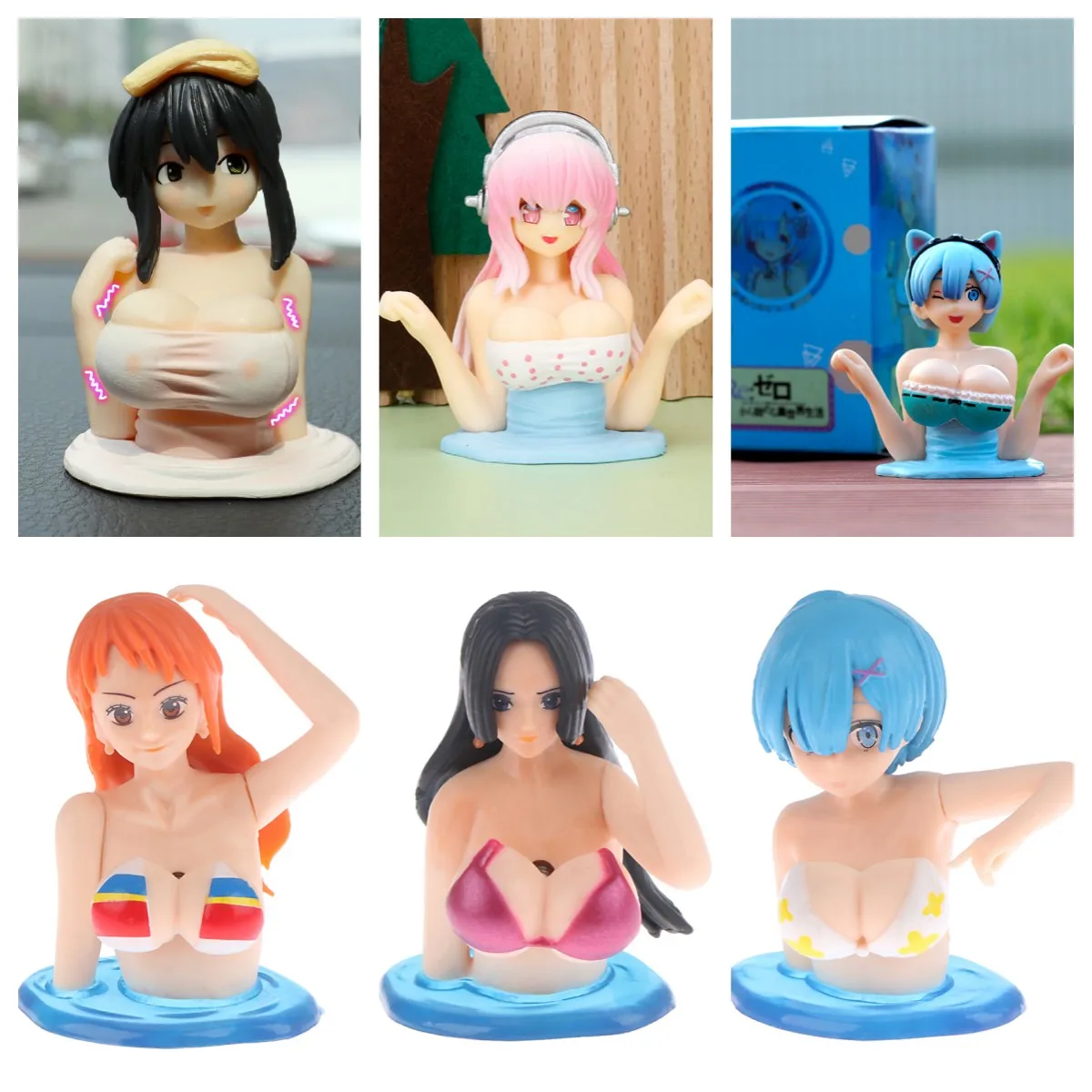 Shaking Chest Girls Car Ornaments Decoration Fashion Kawaii Car Dashboard Cartoon Anime Dolls Car Interior Accessories