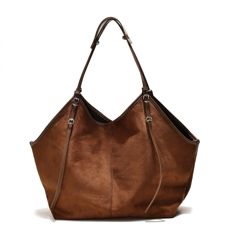 

Vintage Design Large Capacity Faux Suede Commuter Tote Women's Soft Shoulder Bag Lady Travel Handbag with Drawstring Inner Bag