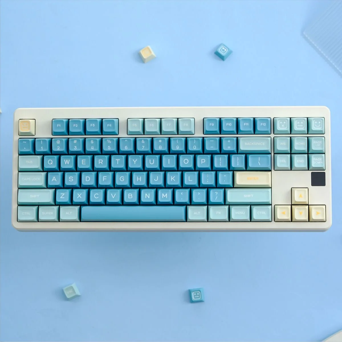 

Sea Salt Lemon Keycaps Keyboard Blue Summer Key Caps Custom Gaming Keyboard Bicolor PBT Keycaps for Mechanical Keyboard DIY