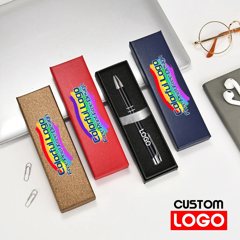 

Personalized Ballpoint Pen Set LOGO Printing Box Packing Text Engraved Metal Press Pen School Office Writing Stationery Gift