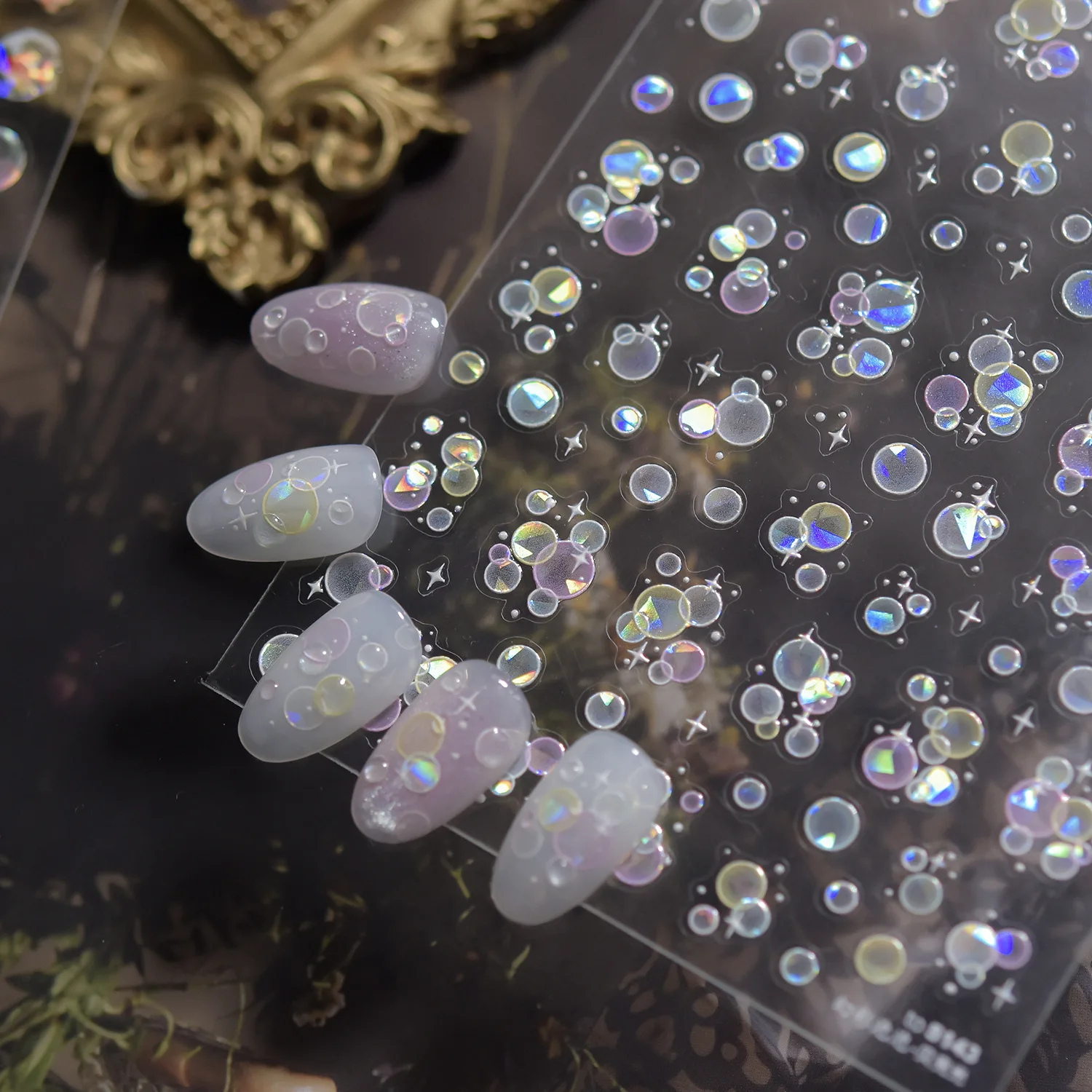 Colorful Bubbles Laser Shattered Glass Effect Nail Art Stickers Rainbow Bagful Goldfish 5D Decals Self Adhesive Manicure Sliders