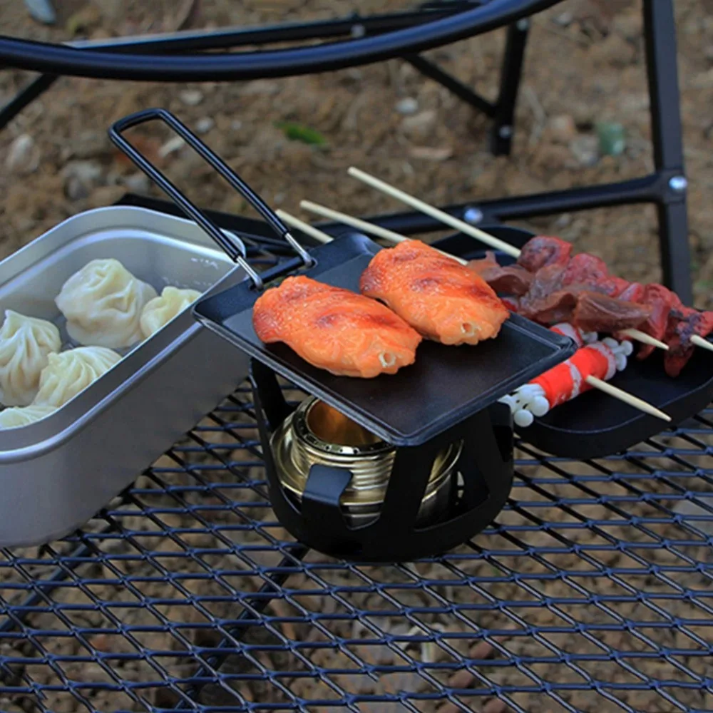 Churrasco frigideira de acampamento frigideira ao ar livre portátil grill pan churrasco pratos panelas viagem acampamento panelas ferramentas churrasco