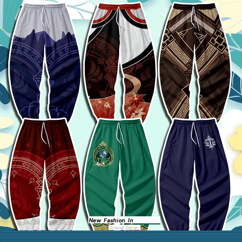 Jogo genshin impacto 3d joggers calças homem/mulher hip hop sweatpants kaedehara kazuha tartaglia xiao zhongli venti cosplay traje