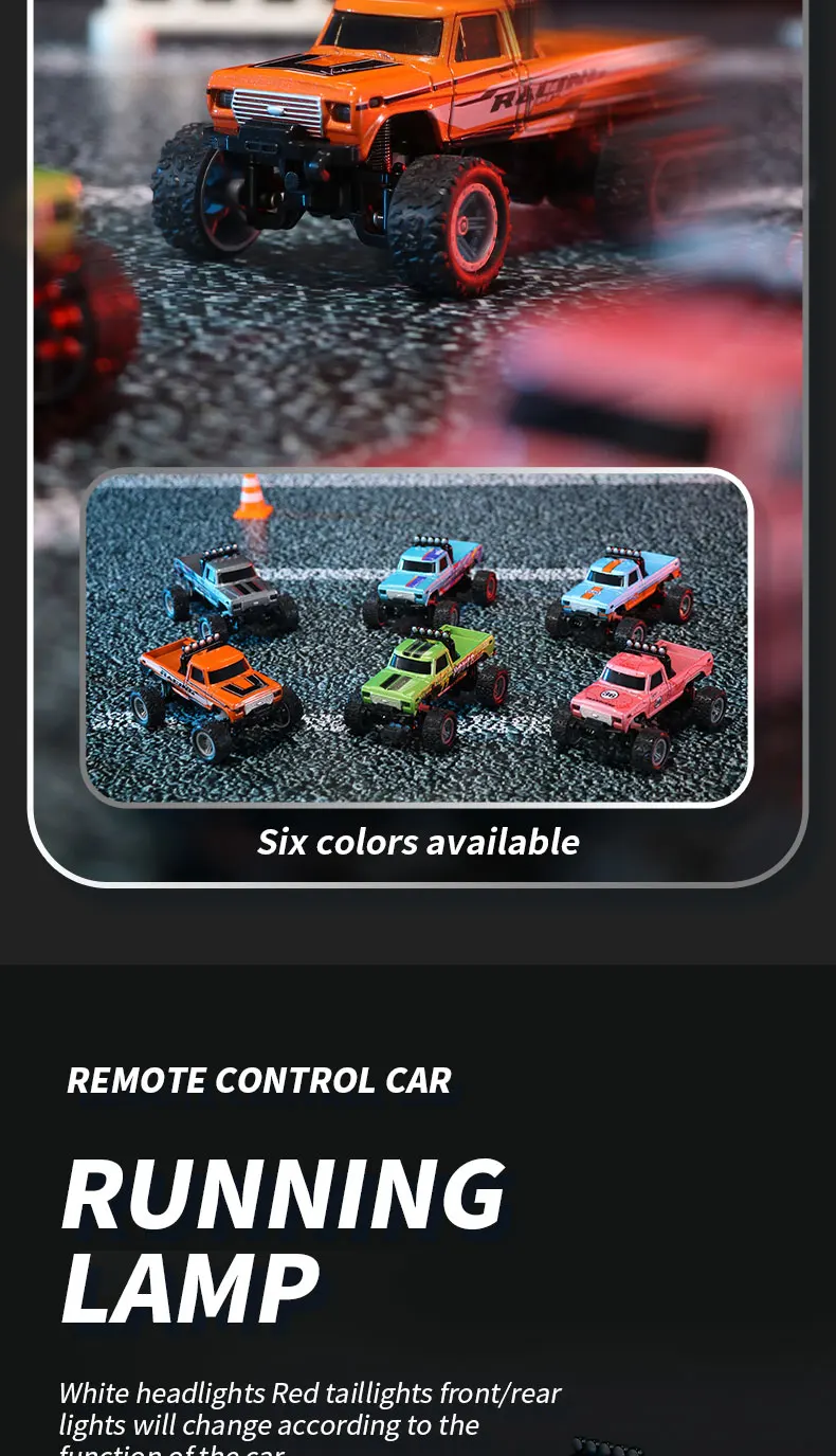 1/64 RC Car 2.4G Remote Control Mini Speed Off-road Climbing Car Alloy Desktop Vehicle with LED Light Toy for Kids Small Gifts