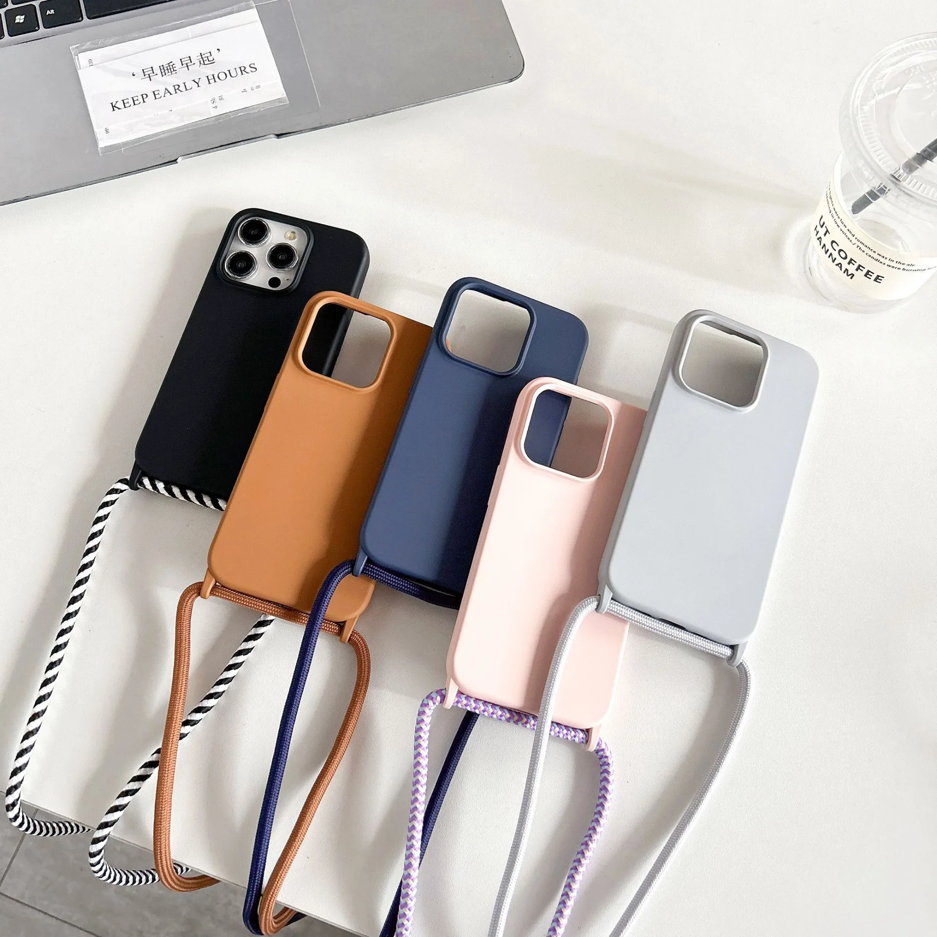 Necklace Strap Cord Crossbody Lanyard Liquid Silicone Case For iPhone 16 Pro 15 14 13 Pro max 12 12mini 7 8 plus - náhled 4