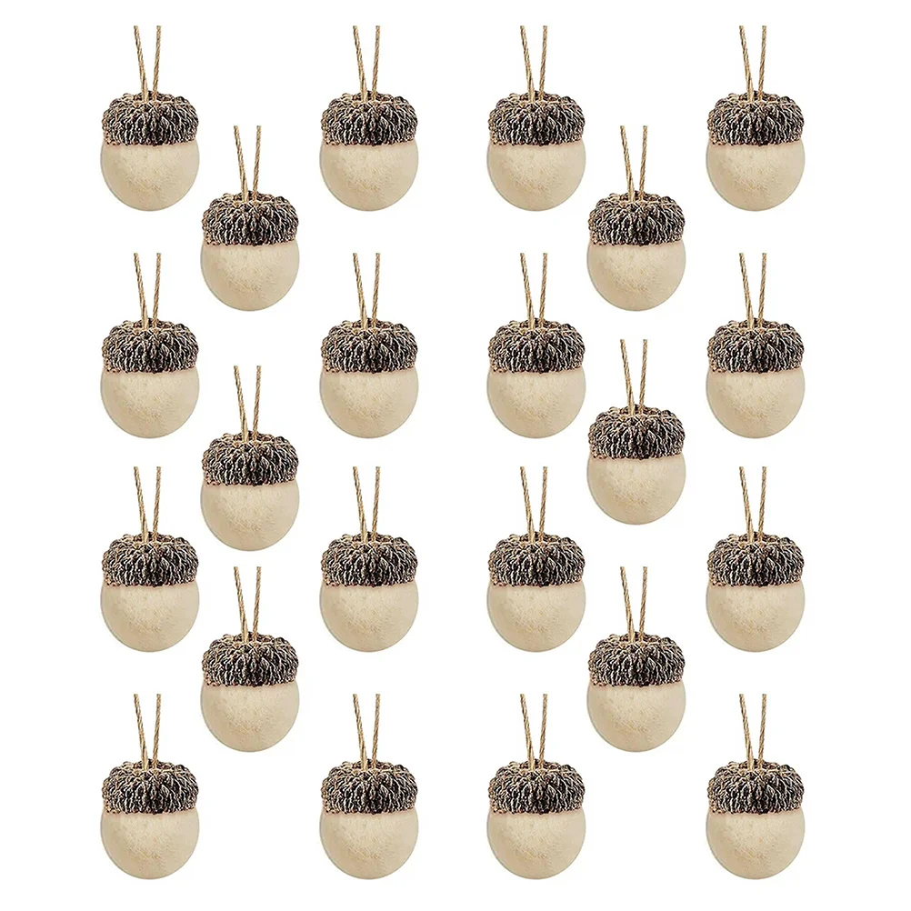 

24pcs White Felt Pine Cones Acorns Charms Hanging Rope for DIY Crafts Xmas Decor Christmas Tree Pendants Home Decor Festival