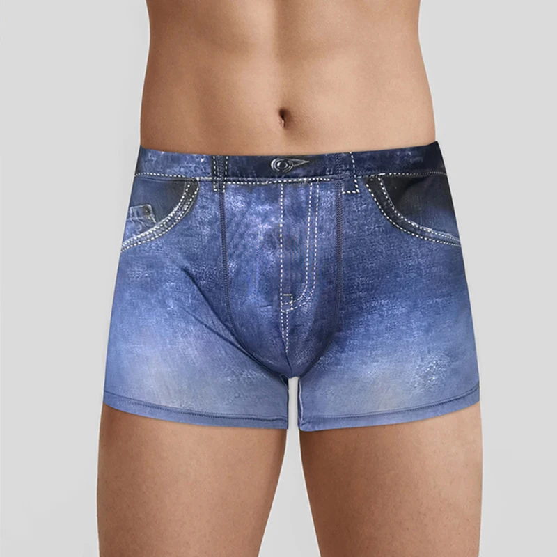 Men Denim Panties Underwear 3D Print Sexy Boxer Jeans Shorts Boxers Mens Fashion Cowboy Underpants Homme Ropa Interior Masculina