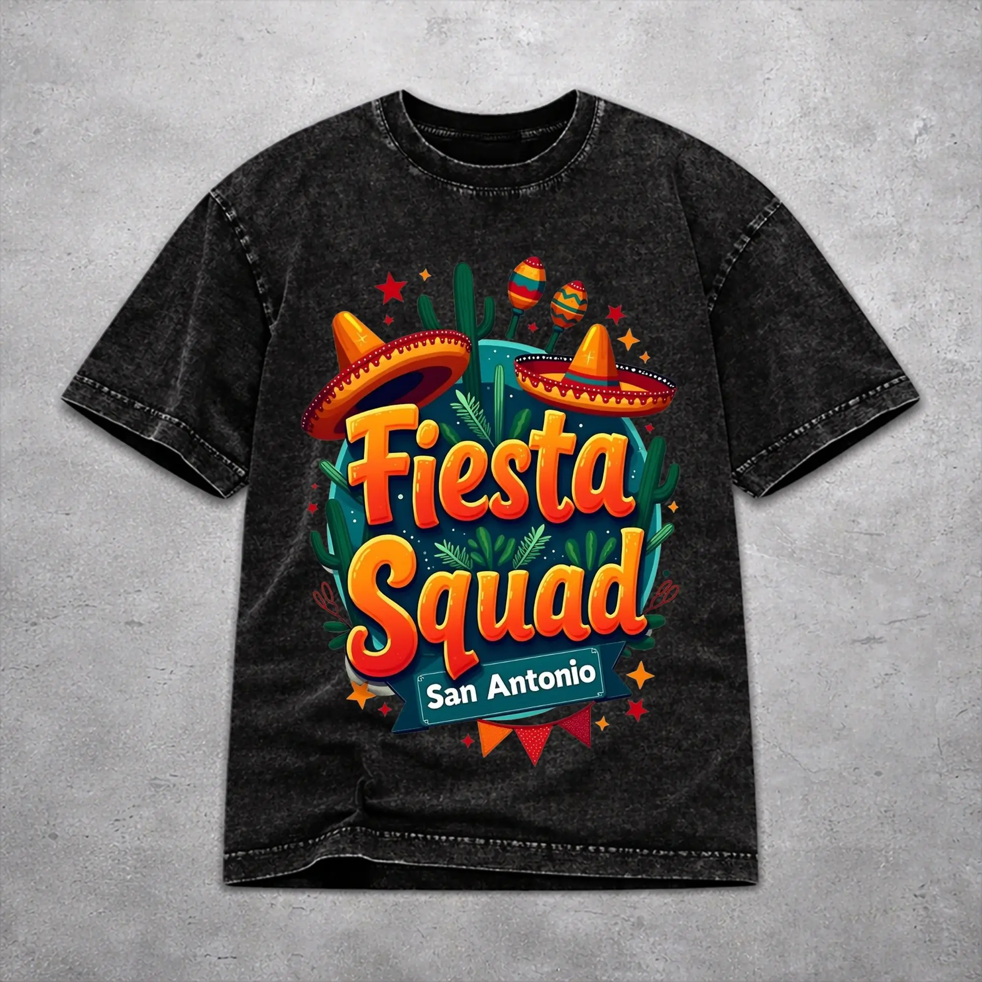 Men Women Vintage Washed T-shirts Fiesta Squad Cinco De Mayo Printed T Shirt Accessories High Street  Tee Shirts