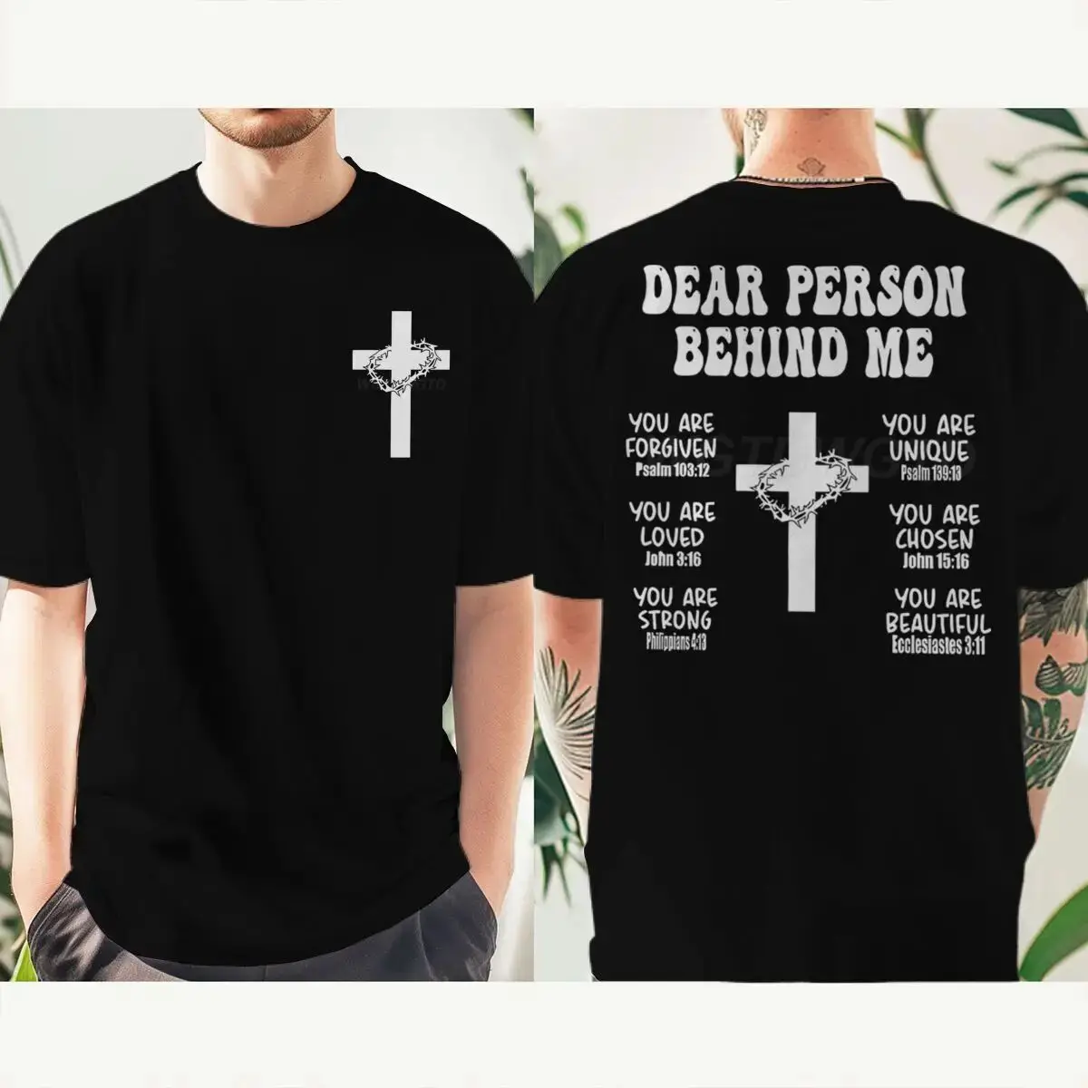 Dear Person Behind Me T-Shirt Need Prayer Tap My Shoulder Christian 2 Sided Retro Cross Print Tees Men Casual Clothes