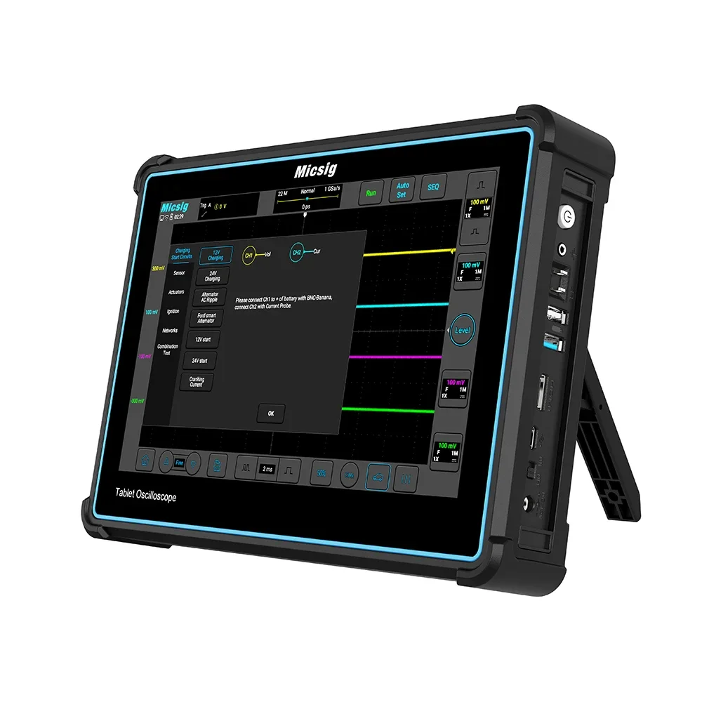 Automotive Tablet Oscilloscope with Universal Probe 10.1''LCD,2GSa/s 4 CH Tests Charging Start Circuits,Sensors Home Digital