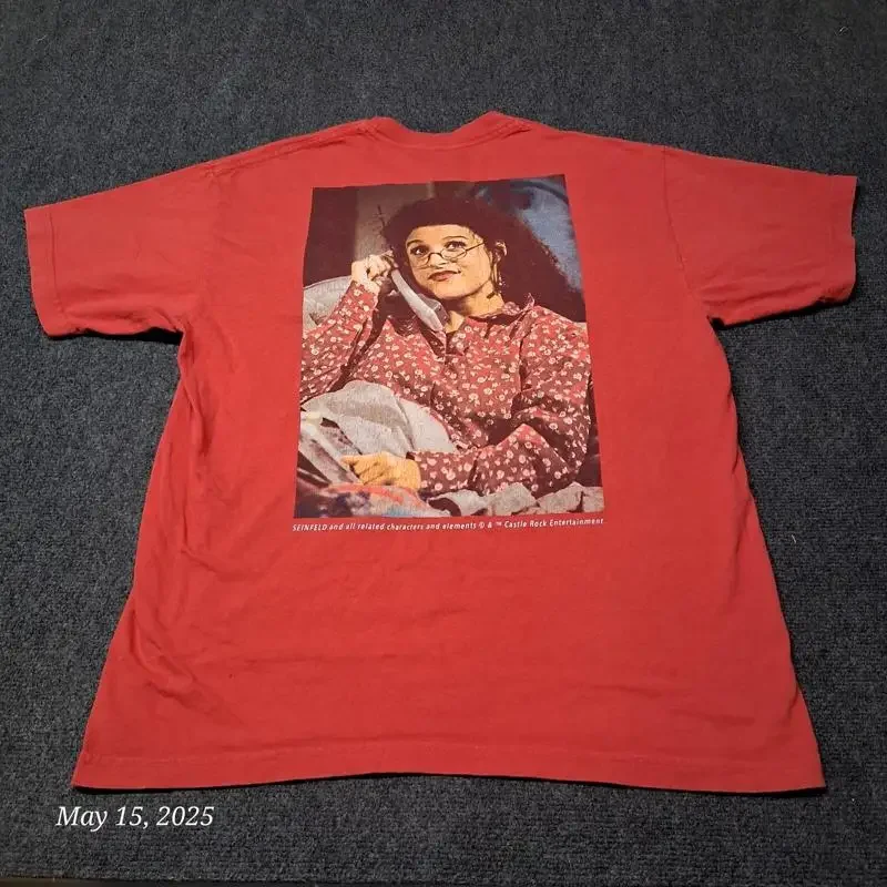 Dumbgood Seinfield T Shirt Size Large Red Elaine on Phone Crew Neck