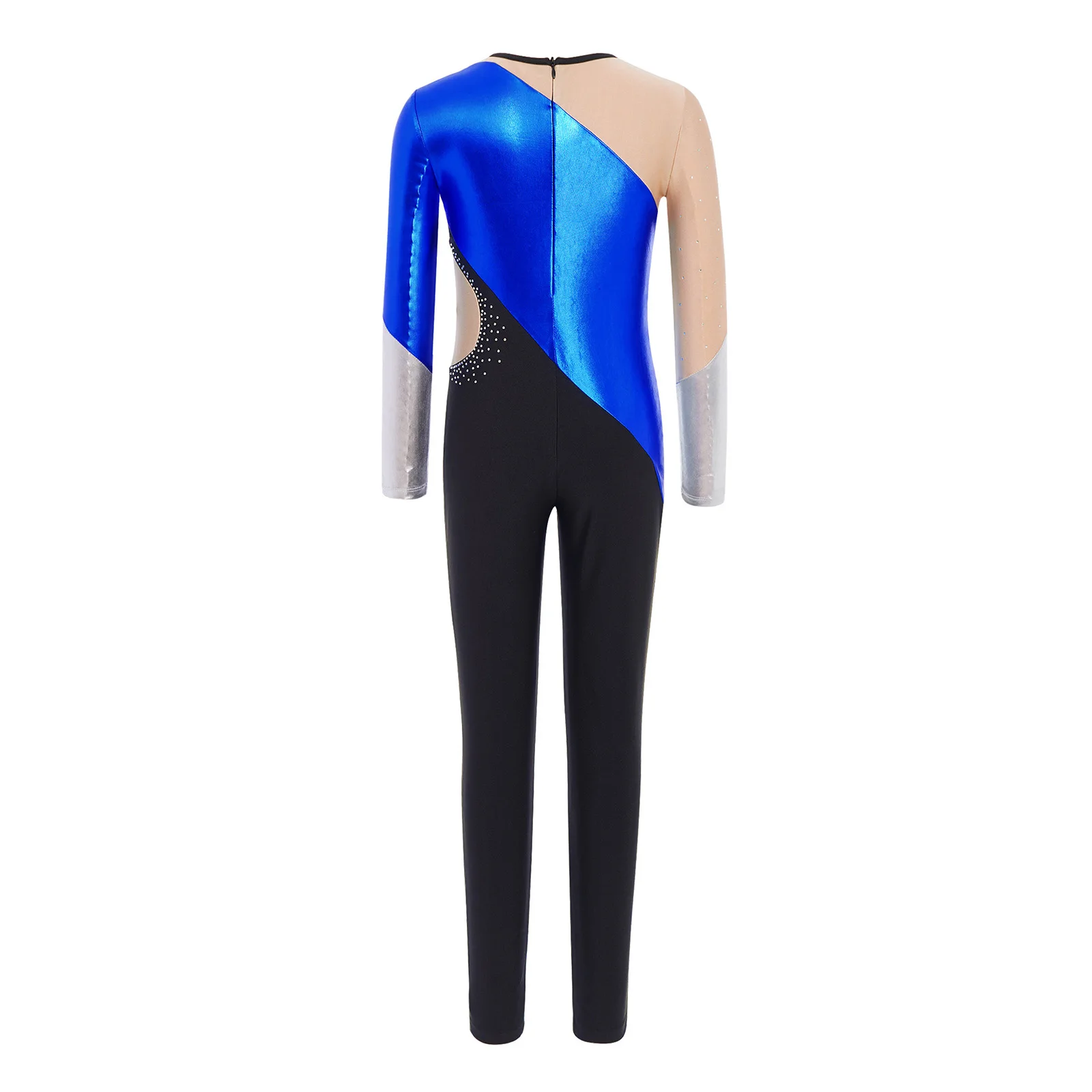 Kids Girl Gymnastics Leotards Jumpsuit Metallic Contrast Long Sleeve Ballet Dance Bodysuit Figure Skating Full Body Suit Costume