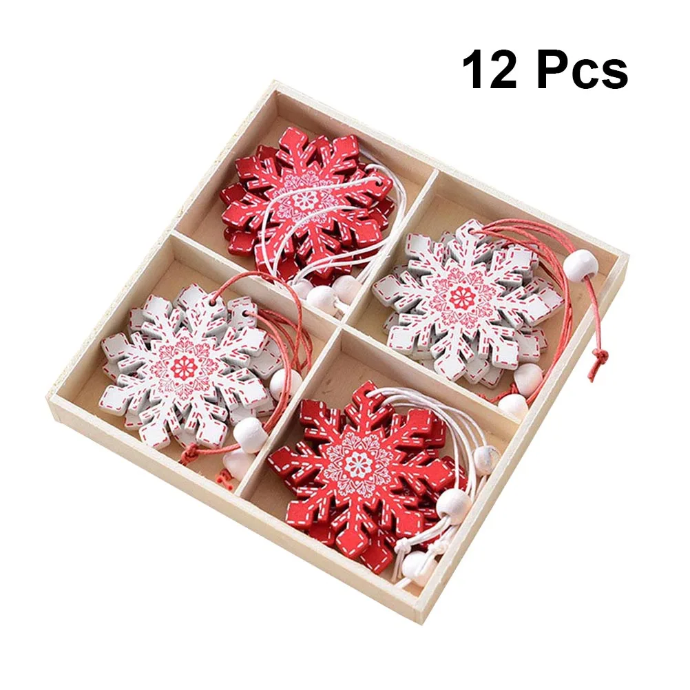 

12 pcs Christmas Ornaments Wooden Decor Mini Pendant Snowflake Tree Painting Socks Home Festive Atmosphere Gifts