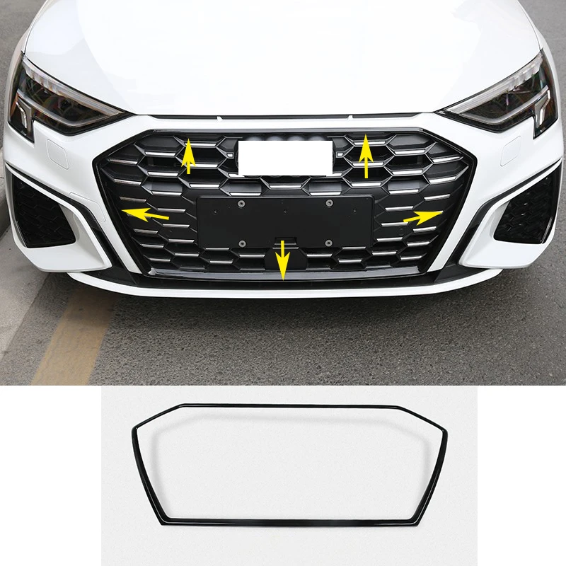 FIT FOR Audi A3 2021 2022 2023 ABS carbon fibre Glossy Black front bumper grill forming strip cover trim delete Chrome