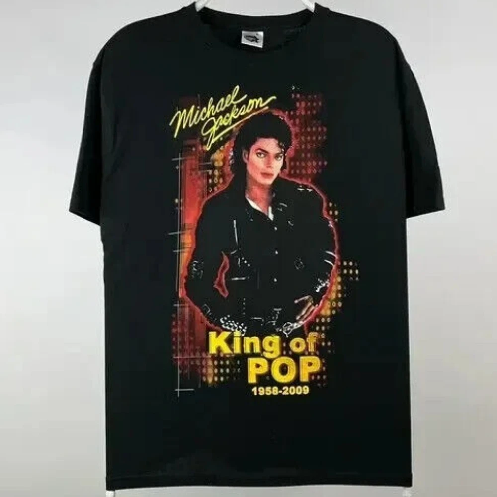 King of POP Vintage Michael Jackson T-Shirt 100% Cotton O-Neck Short Sleeve Summer Casual Mens T-shirt Streetwear