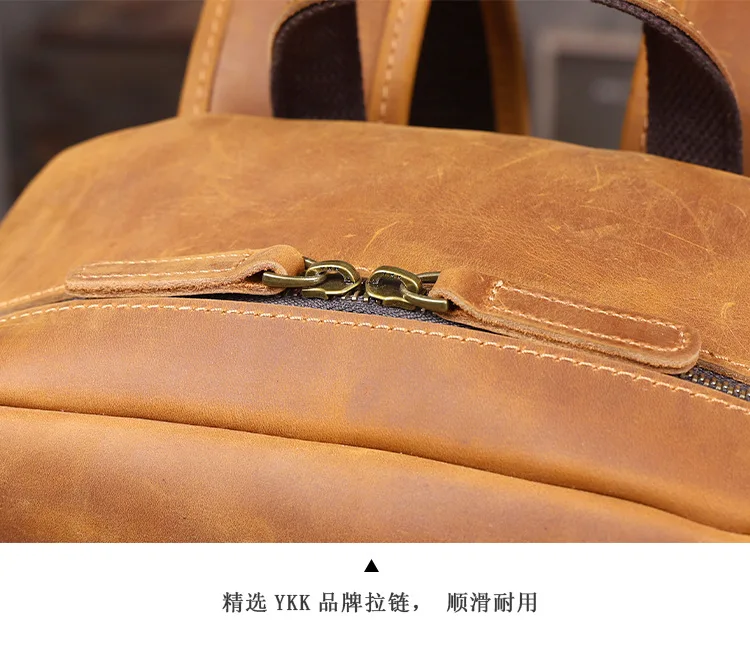 PNDME Vintage handgefertigter Crazy-Horse-Rucksack aus Rindsleder für Männer und Frauen, Outdoor-Reise-Schulrucksack aus echtem Leder mit großem Fassungsvermögen. – Detail 15