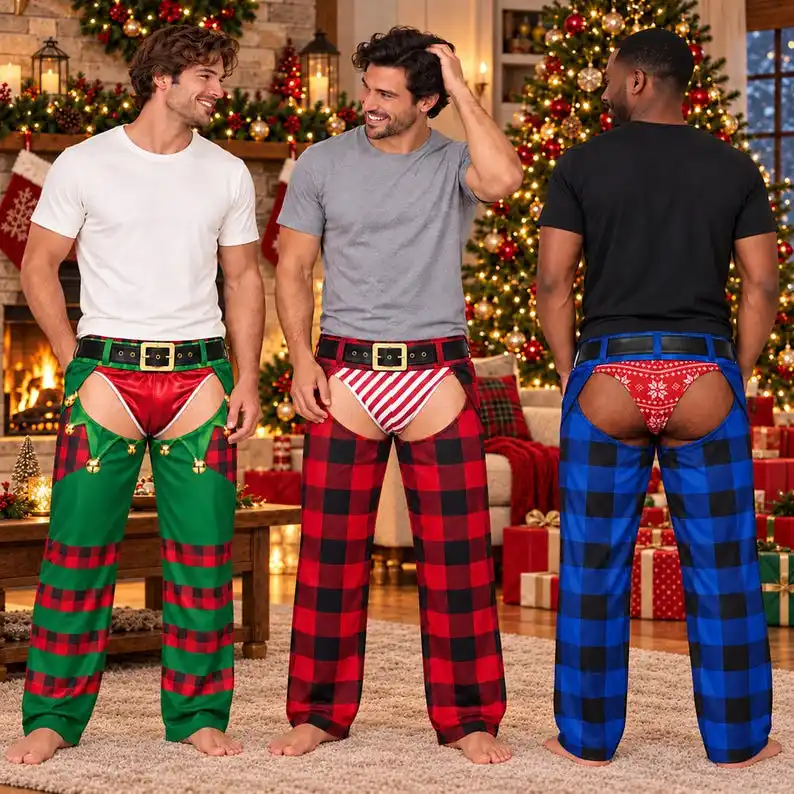 New Fun Christmas Party Themed Hollowed-Out Christmas Light Print Straight Leg Pants for Men and Women, Holiday Casual Wear