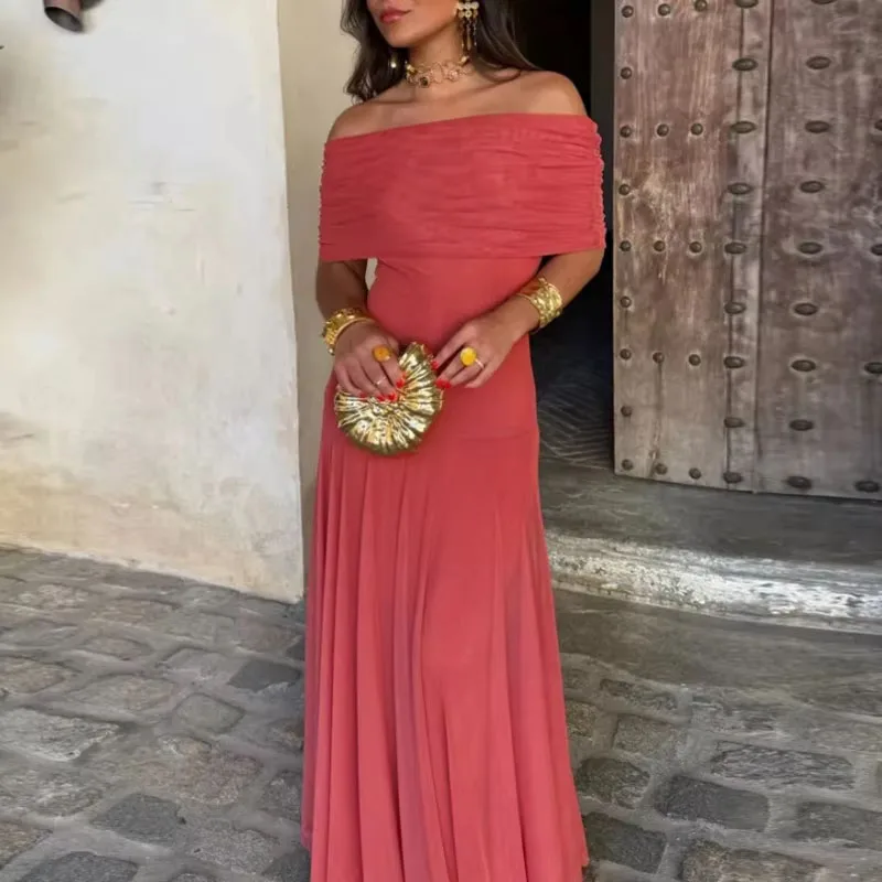 Elegante tubino monospalla abito lungo trasparente moda donna temperamento abito da festa sottile abiti maxi sexy senza spalline in tinta unita