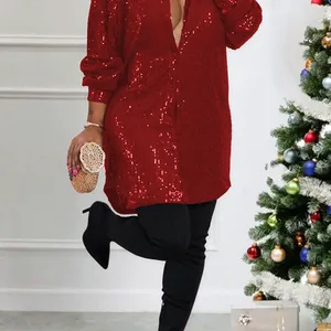 V-Ausschnitt Mango Mango Pailletten Schweiß, lässige schwarze Hemden, Plus Size 10 Hauptverkäufe Black Plus Size Bluse - №5