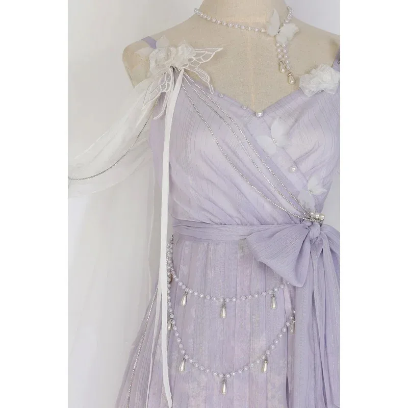 Mist Immortal Chinese Style Han Element Daily Super Fairy Jsk Sling Dress Full Set Summer Purple Kawaii Dresses Hanfu
