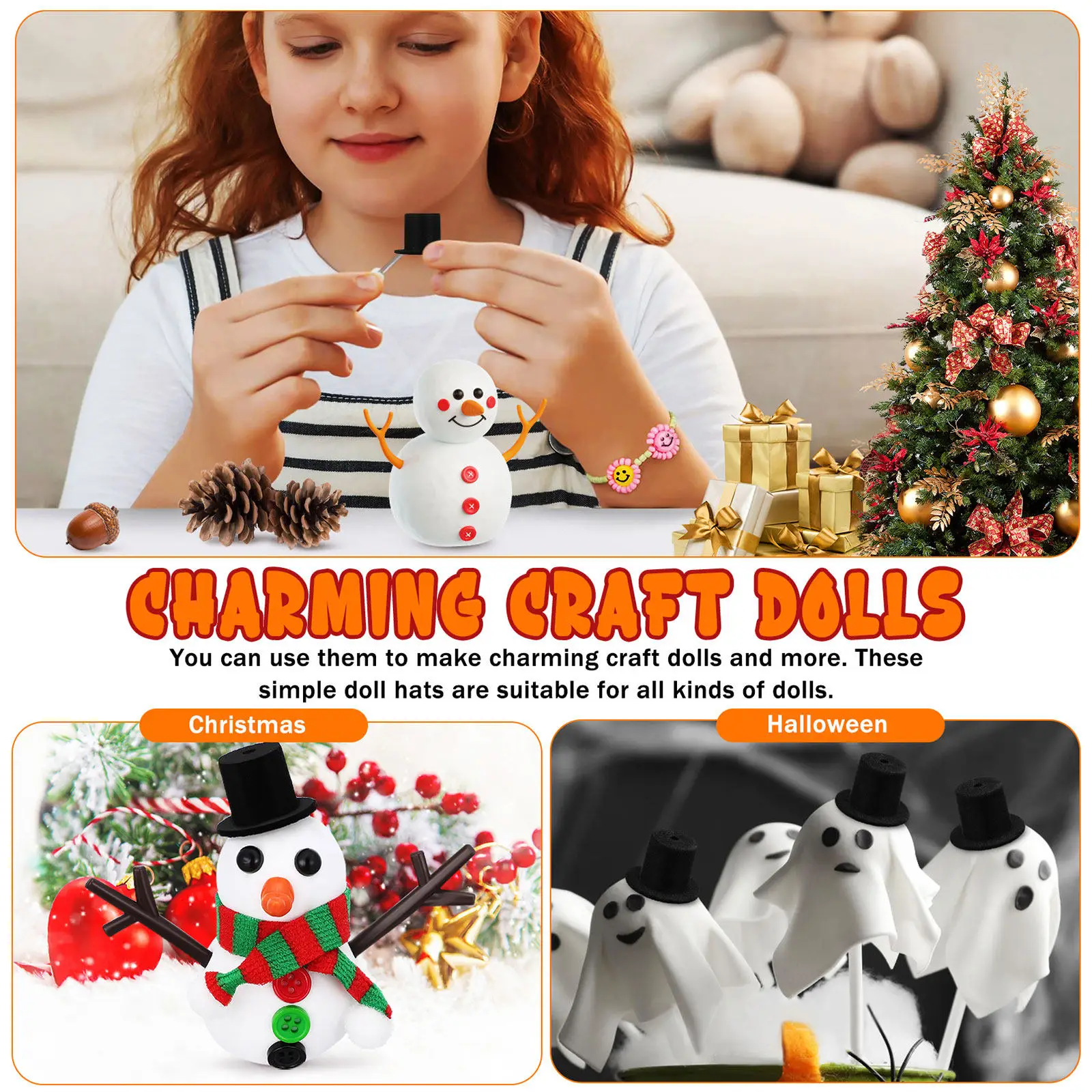 40 peças de chapéu de palhaço decorativo preto, decoração de Natal, boneco de neve, faça você mesmo, cone mini