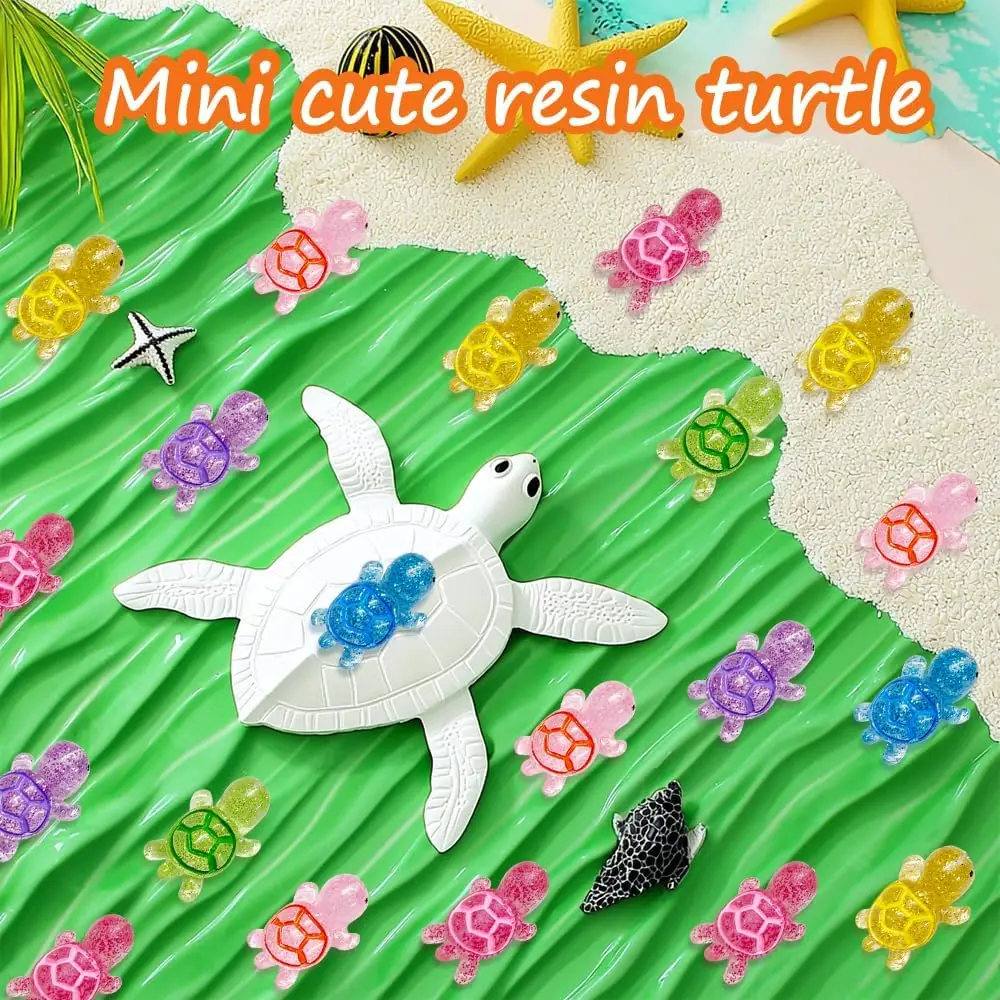 50PC Glitter Mini Resin Sea Turtles Figurines Glow in The Dark, Cute Tiny Bulk for Cake Party Decor Garden Micro Landscape DIY