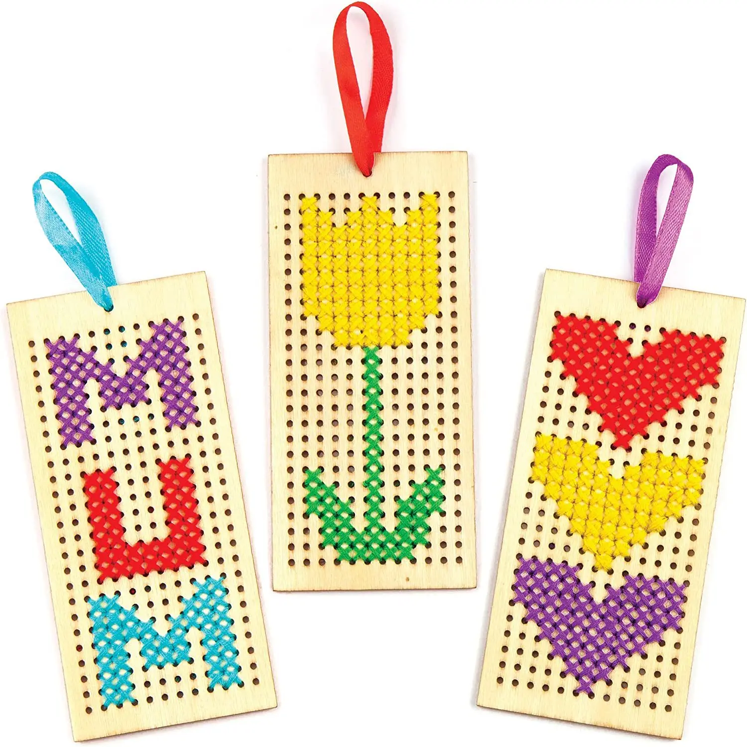 4pcs Wooden Cross Embroidery Bookmark Star Set Hanging Wooden DIY Handmade Children\'s Painting Christmas Crafts