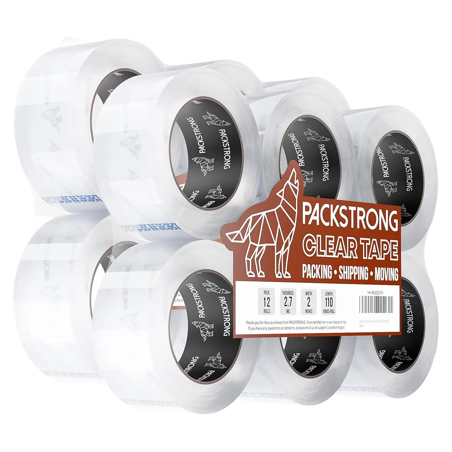 

Industrial Grade Clear Packing Tape 12 Rolls - Extra Long 110 Yards per Roll - 2" Wide x 2.7 mil Thick, Acrylic Adhesive