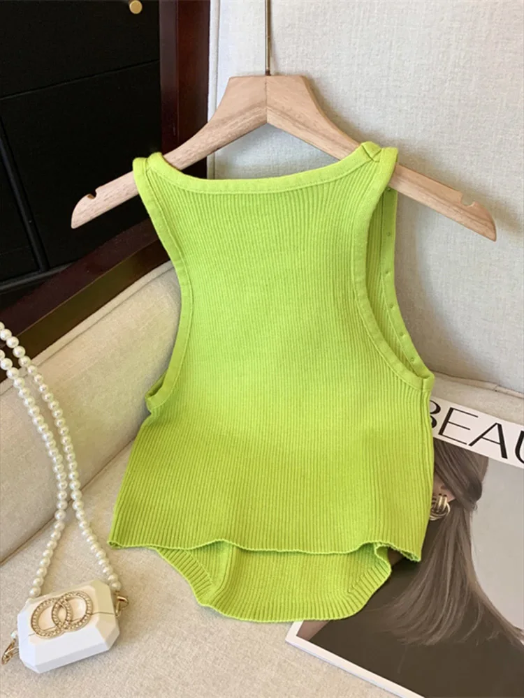 New Fashion Sweet Bowknot Knit Sweater Vest Women\'s Crop Tops 2024 Summer Sleeveless O-neck Knitwear Sexy Pullovers Female