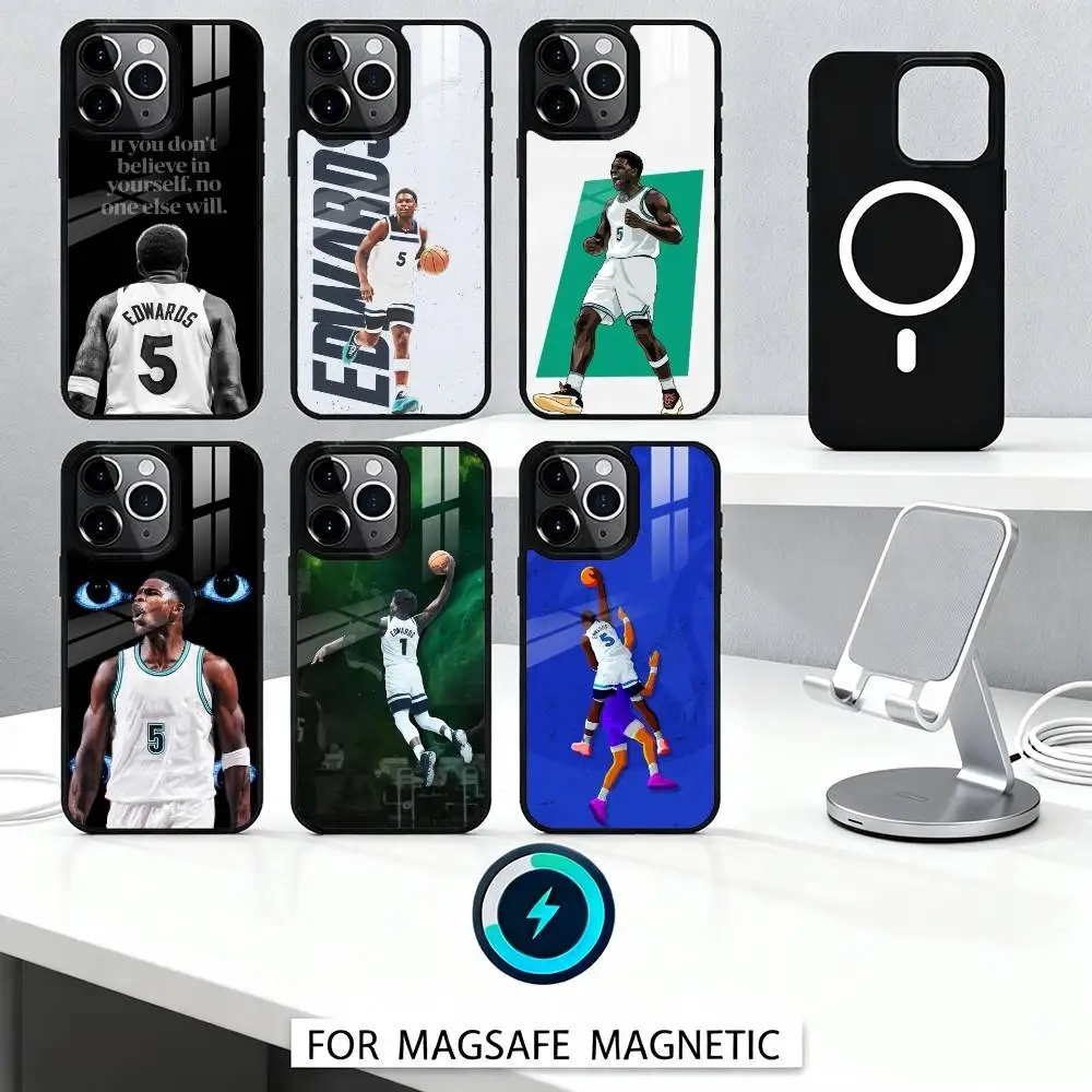 

B-Basketball A-Anthony E-Edwards Phone Case Magnetic For iPhone17 16 15 14 13 12 Pro Max For Magsafe Wireless Charging Cover