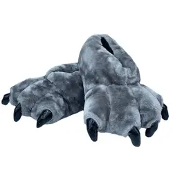Funny Cosplay Bear Paw Slippers Men Fuzzy Plush Home Floor Shoes Creative Boys Slip On Animal Slides Big Size Men Paw Slipper