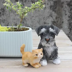 Lovely Puppy and Tabby Kitty Cat Figurine Garden Statue Decor Animal Sculpture Home Ornaments Patio Yard, Balcony Decorations
