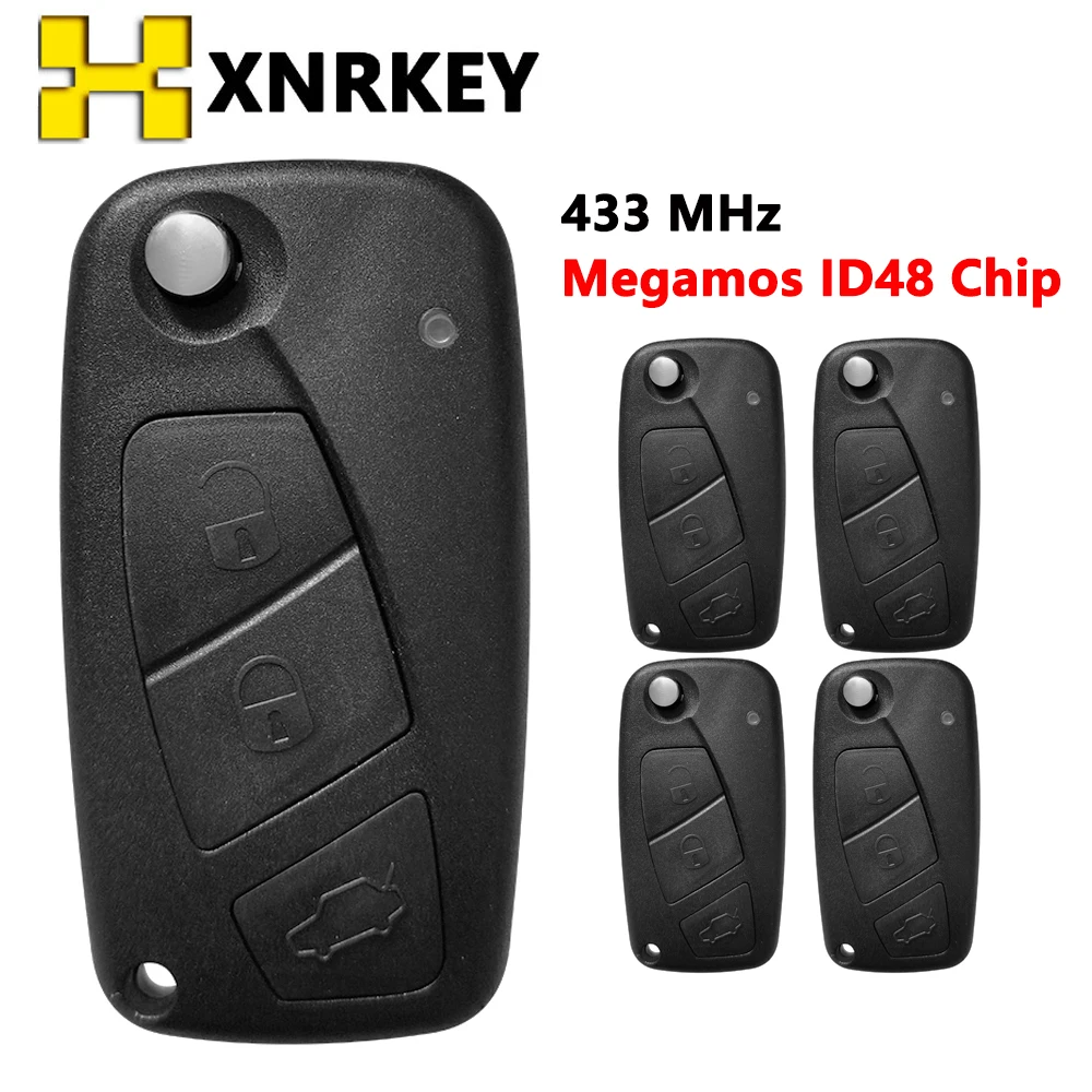 

XNRKEY 3 Button Flip Remote for Fiat Bravo Liena Stilo Jumper Punto Ducato Ypsilon Iveco Daily Key Fob 433MHz Megamos ID48 Chip