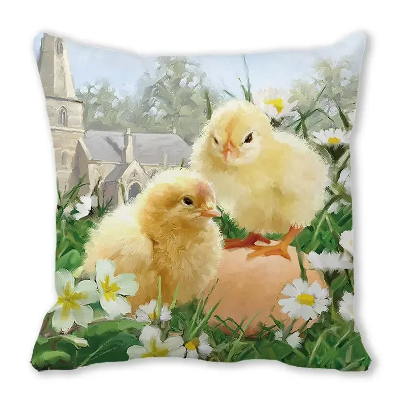 45x45cm Spring Summer Fairy Tale Cute Animal Cat Dog Duck Sheep Printed Polyester Cushion Cover Decorative Sofa Pillow Cover