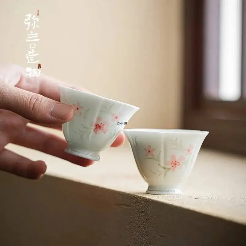Handmade Petal Design White Porcelain Hand-Painted Tea Cup Single Cup For Kung Fu Tea Чайная чашка
