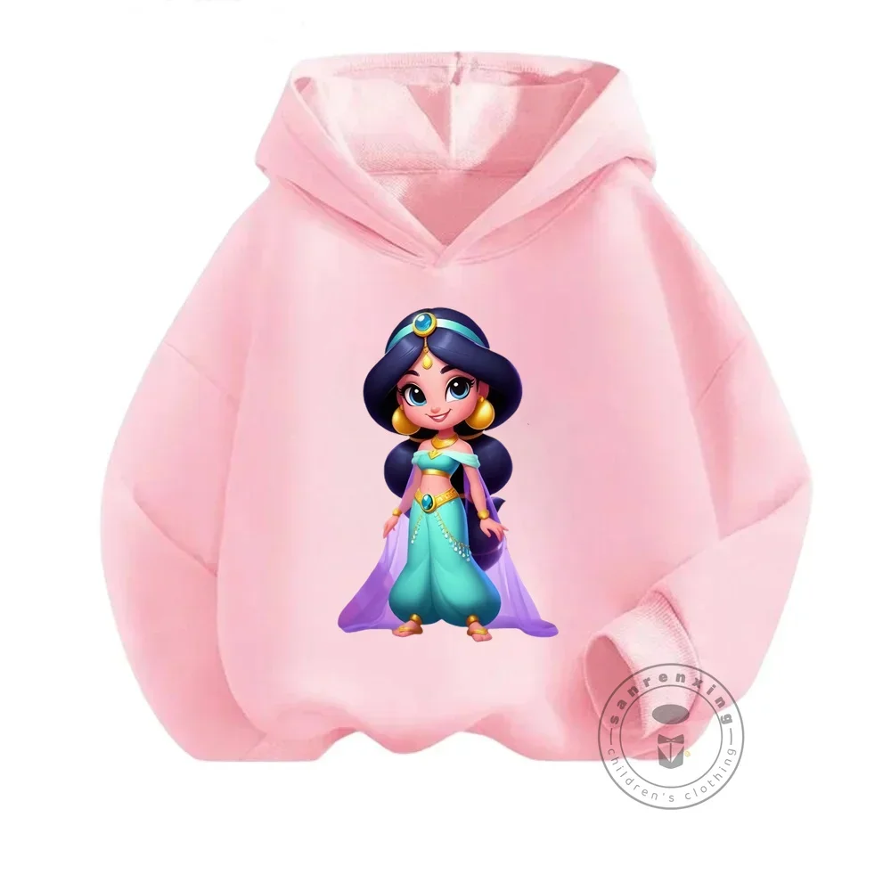 Disney Aladdin Jasmine Princess Graphic Kids Hoodie Cute Girls Clothes Boys Korean Sweatshirt New Fall 2024 Children\'s Clothing