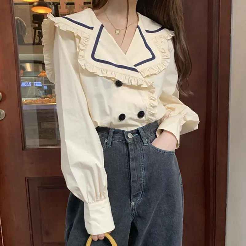 

French doll collar long-sleeved shirt women's early autumn clothes 2024 new niche chic design fashion casual jacket.