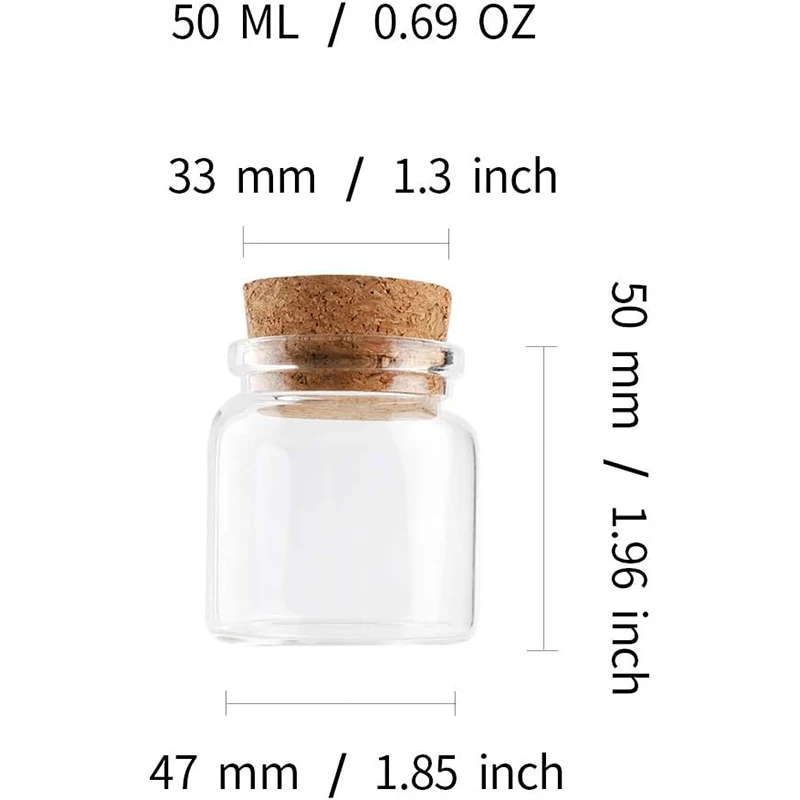 12/24PCS 50*47mm 50ml Cork Glass Bottle Stopper Spicy Storage Jar Bottle Containers storage Jars Vials Glass Spice DIY Craft